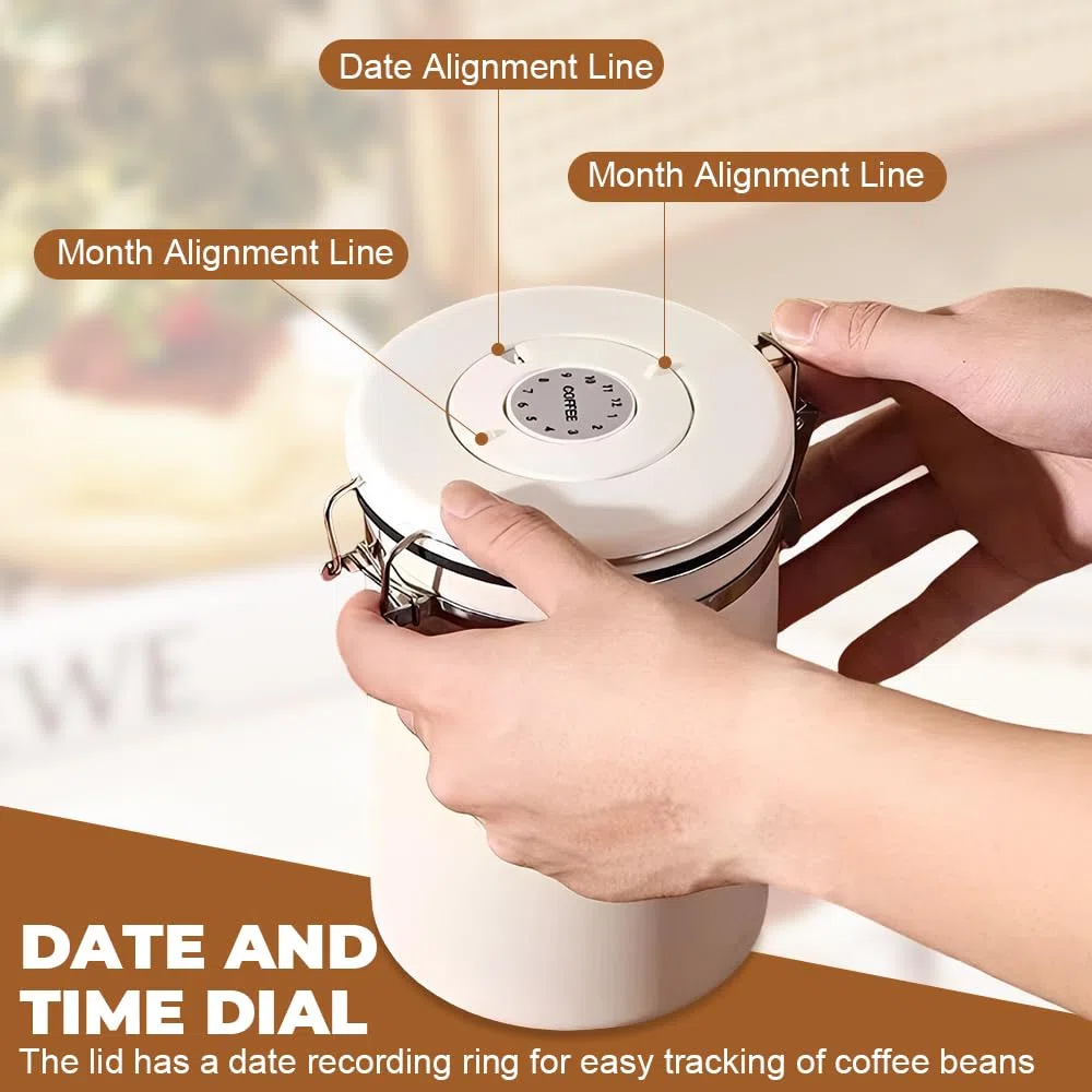 Barattolo Caffe Ermetico 11.8 X 18 CM,Contenitore Caffe in Polvere,Coffee Beans Container,Contenitore Farina con Display Della Data e Cucchiaino,Barattolo per Conserve Zucchero per Noci e Tè