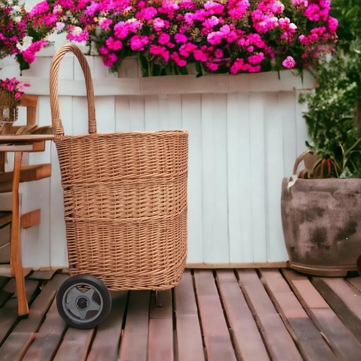 Carrello per la spesa – Cestino per il trasporto in vimini con ruote per la spesa o per legno – Carrello leggero – Cestino in legno in vimini