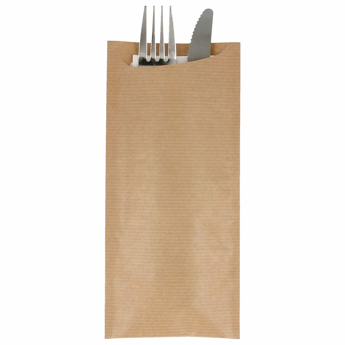 García de Pou 223.19 - Buste Portaposate + Tovagliolo Bianco 'Just In Time' 80+10Pe G/M2 8,5X19,5 Cm Naturale Kraft A Costine - 250 unità