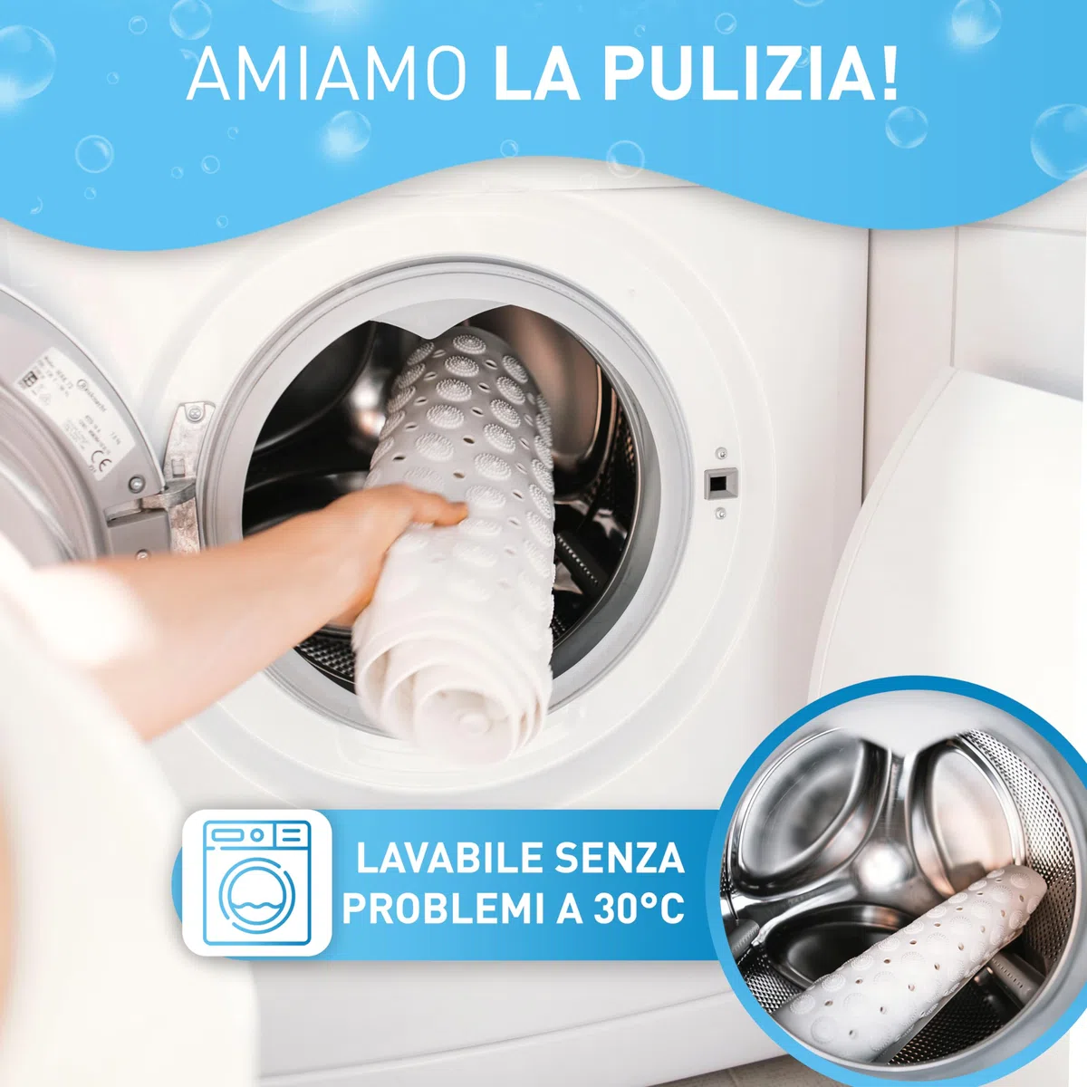 FLIPLINE - Tappetino per vasca da bagno Natura sensibile alla pelle, 100% senza BPA [100 x 40 cm] – non PVC – Tappetino antiscivolo per bambini e neonati