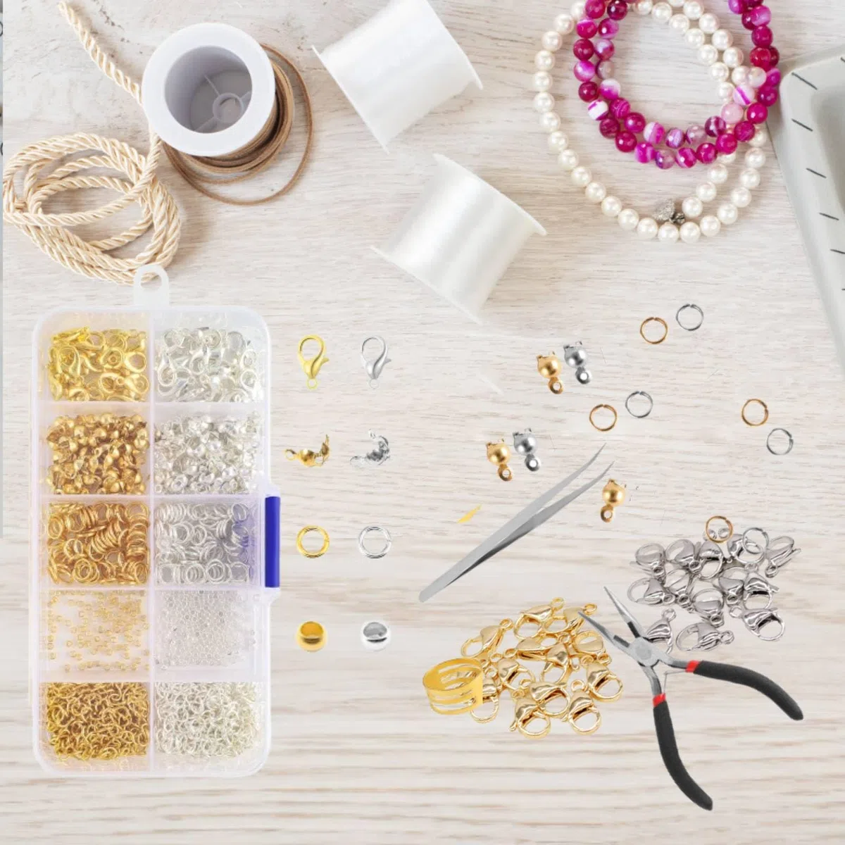 Set di 583 chiusure per bracciali, chiusure per catene, chiusure per braccialetti di perle, fai da te con pinza per gioielli, pinzette