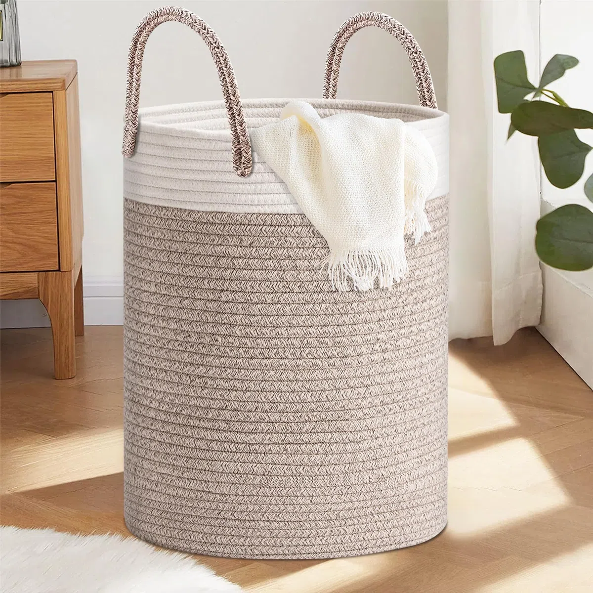 ZLPBAO XXL Cesto Portabiancheria Sporca Intrecciato in Cotone con Manico, Portabiancheria Grande, Cesto Portabiancheria Pieghevole Cesta Panni Sporchi per Lavanderia Bambini Bagno Giocattoli Coperte