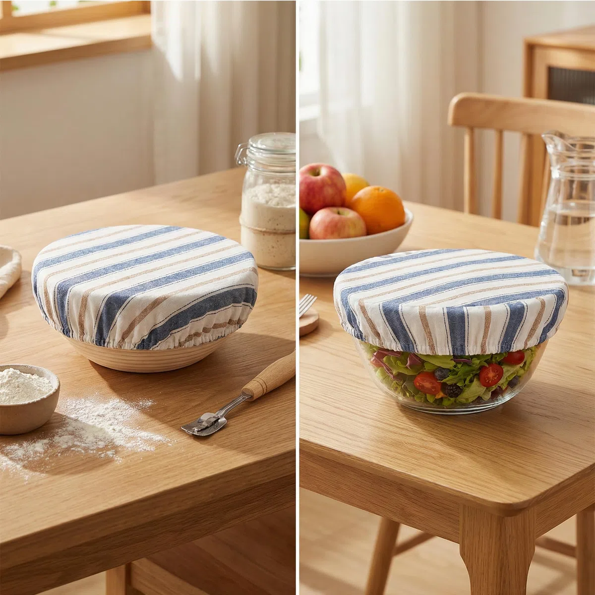 3 bellissime coperture per ciotole in lino e cotone, fodera in tessuto elastico per lievitazione del pane, adatte per ciotole da 20,3 cm a 30,5 cm, in tessuto resistente