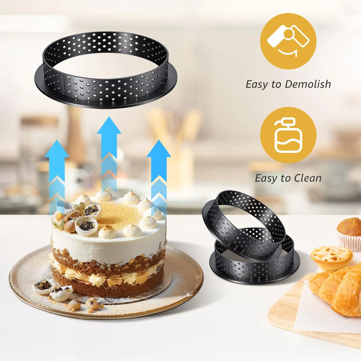 Anello Crostata Forato 16 Pezzi, Anello Microforato Cerchi per Dolci Tondi e Ovali con Fori di Aerazione, Coppa Pasta Perforata per Mousse e Dessert, Piccole Tortiere per Decorazione DIY
