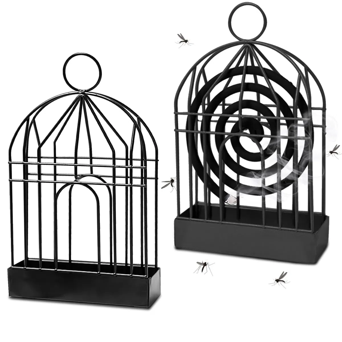 2 Pezzi Porta Spirale Antizanzare in Metallo, Supporto Retrò a Forma di Gabbia per Incenso, Decorazione Elegante per Giardino e Casa (Nero)
