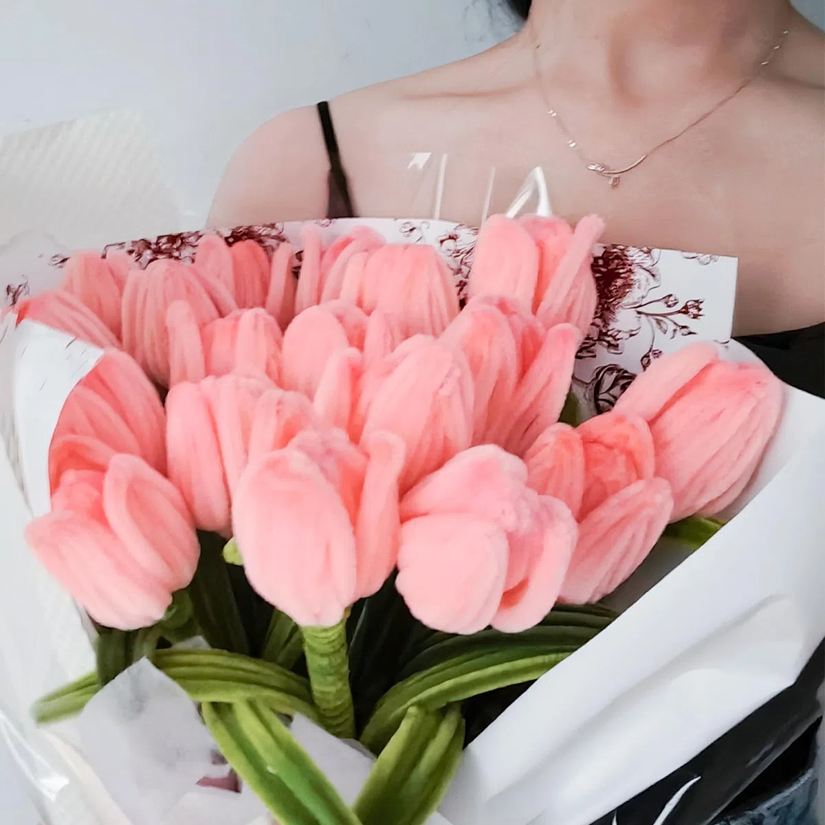 Set di 400 Scovolini con Fiori, Scovolini per Fai-da-te con Gambi, Stami, Nastro Floreale, Borsa Bianca per Fiori, Scovolini DIY per Tulipani & Idee Creative (Rosa)