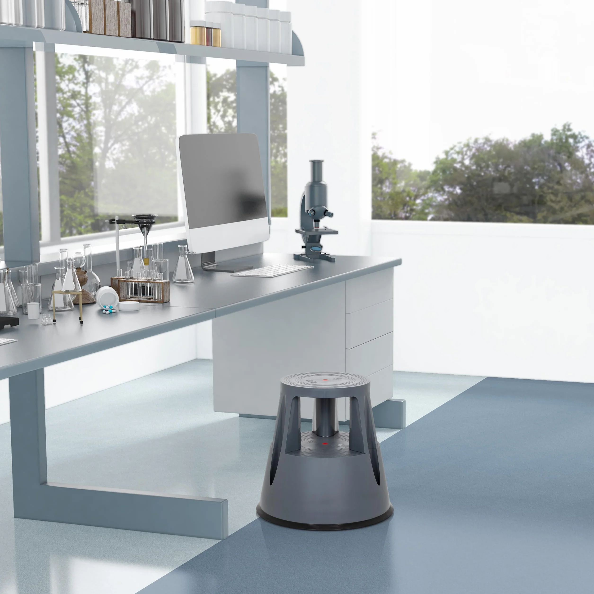 hjh OFFICE TIO-M I 830001 - Sgabello in plastica con base di elefante, certificato T?V, altezza 42 cm, portata fino a 150 kg, con ruote, colore: Grigio