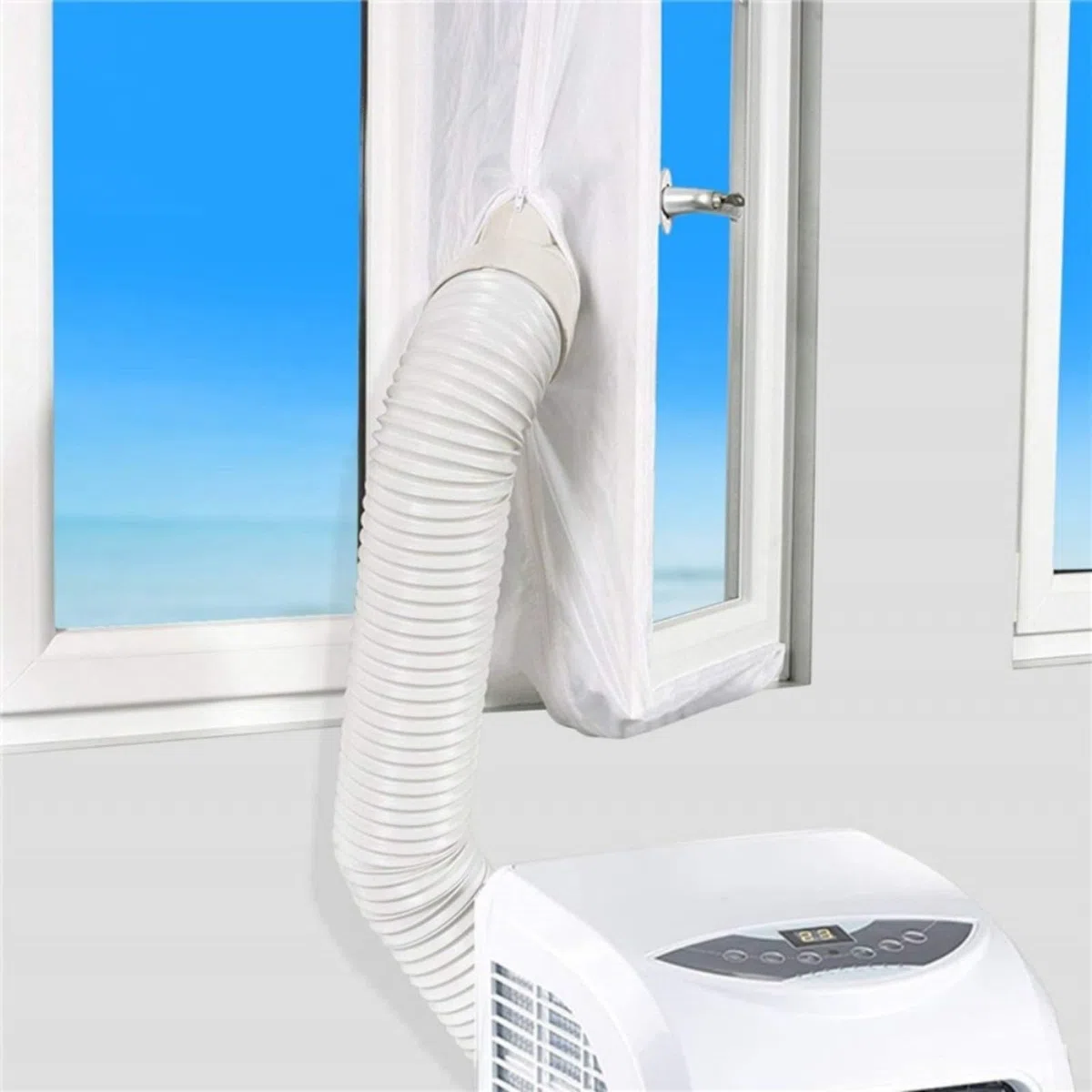 Kit di guarnizioni per porta del condizionatore d'aria mobile con cerniera, doppio tubo di scarico, guarnizione per finestre di balconi e terrazze, nero (4 metri)