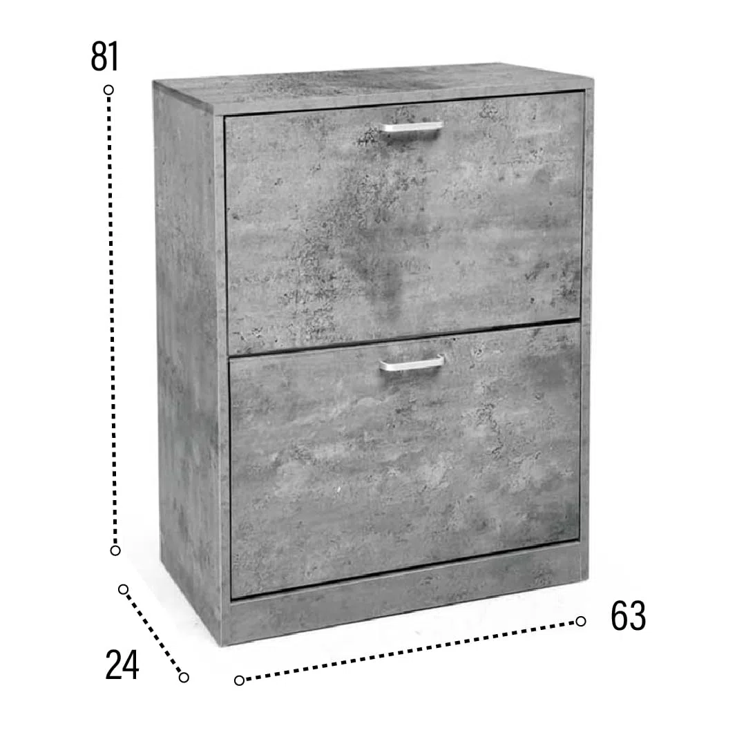 Scarpiera in Legno 63X24X81CM - Struttura in Legno Truciolare, Melaminico, Ante con Divisori, Salvaspazio, per Ingresso, Organizza Scarpe, Design Elegante - (Effetto Cemento, 2 Ante)