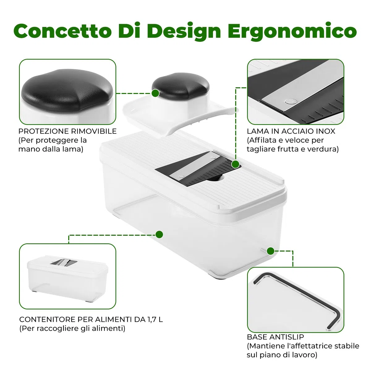 Mandolina per Verdure, Affetta Taglia Verdure Manuale, Mandolina Affettatrice Professionale, con 5 Lame Intercambiabili per Cipolla Cetriolo Zucchine Carote (Nero)