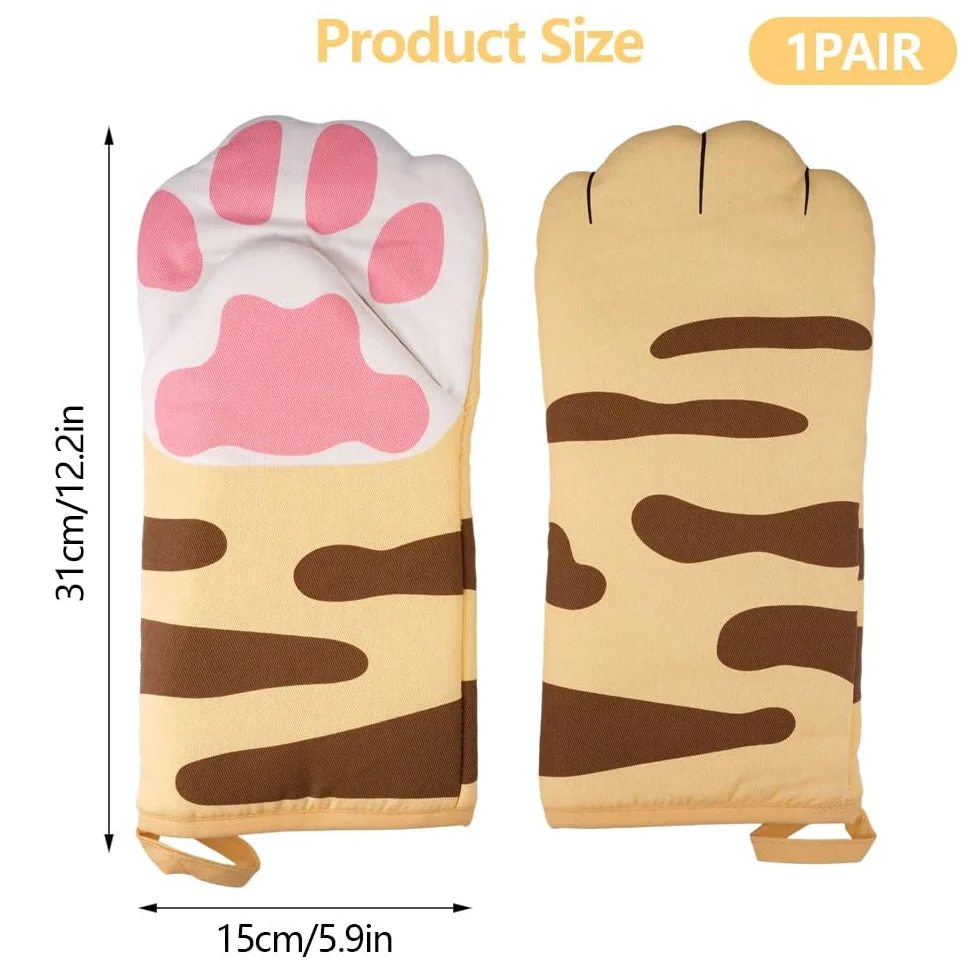 1 Coppia Guanti da Forno in Cotone Gatto, 31cm Guanti da Forno | Cotone Spesso, Forma di Zampa di Gatto, Alte Temperature, Adatti a Forno e Microonde, Utensili da Cucina
