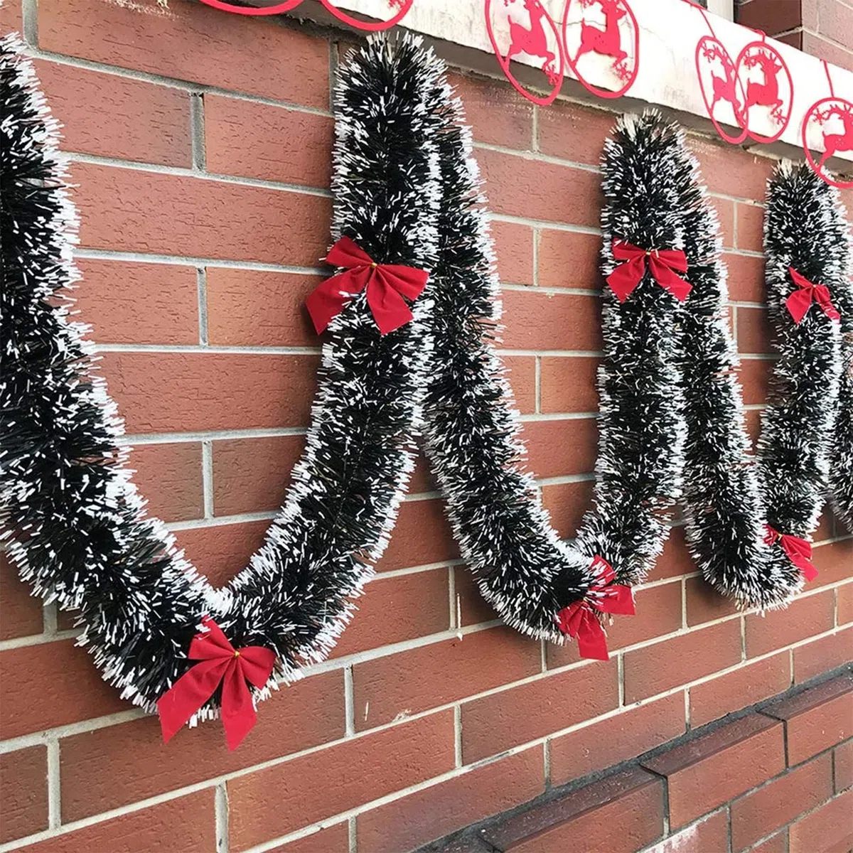 SULOLI Ghirlanda Natalizia,10 Metri Ghirlanda Artificiale,Ghirlande di Orpelli per Porta,Decorazioni Albero di Natale (Verde Scuro Con Bianco)