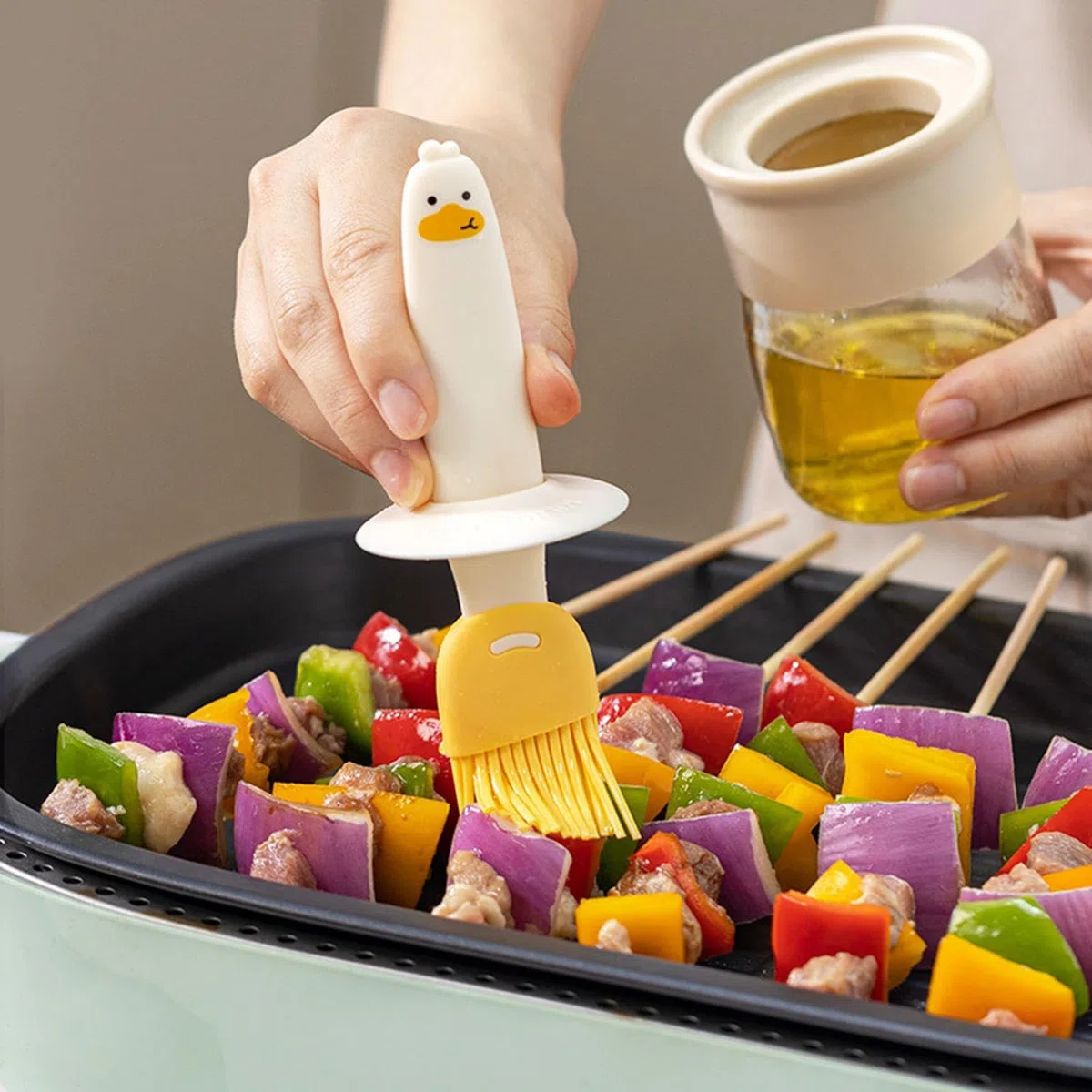 Dispenser di Olio d'oliva con Pennello | Bottiglia di Olio D'oliva con Spazzole | Dispenser per la misurazione 'Olio Resistenza alle Alte Temperature, Comodo stoccaggio, Design a Immersione