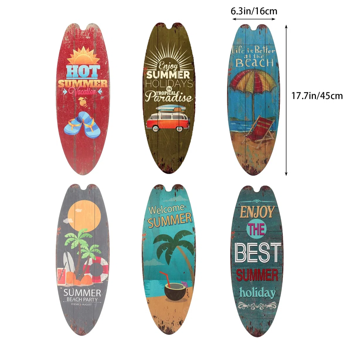 Awleynz Tavola da surf estiva decorativa, 45,5 cm, decorazione da parete in legno con tavole da surf, decorazione da parete per esterni, decorazioni per piscina per pareti sul mare, bar tropicali