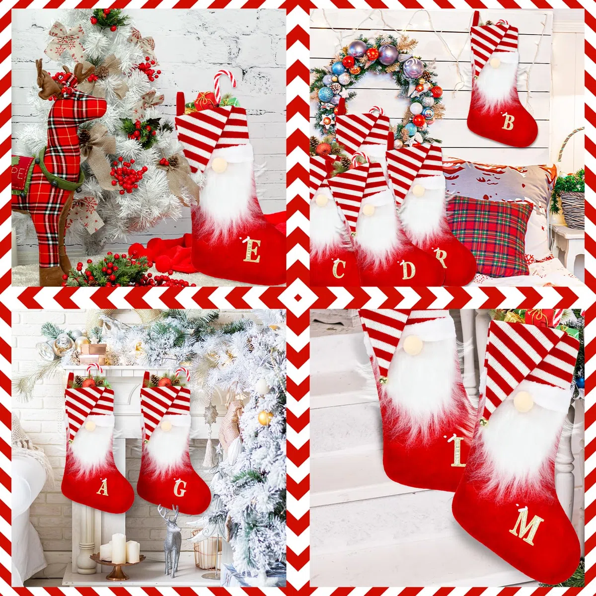 Calza di Natale, 50 cm, grande, personalizzata, con gnomi da caminetto, Babbo Natale, da appendere, con campana, lettera, ricamo, calze natalizie per vacanze in famiglia, decorazioni per feste di