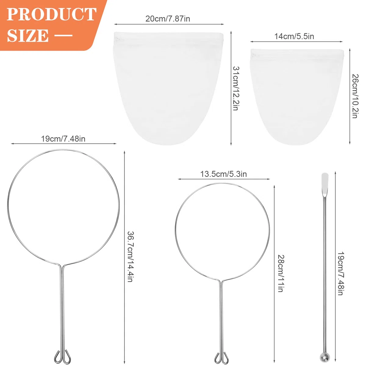 2 Pezzi Setaccio Filtro Alimentare, 14/20 cm Filtro per Alimenti, Riutilizzabile Sacchetto per Latte di Noce, Filtro Liquori per il filtraggio di succhi, latte, caffè, Vino Rosso, tè