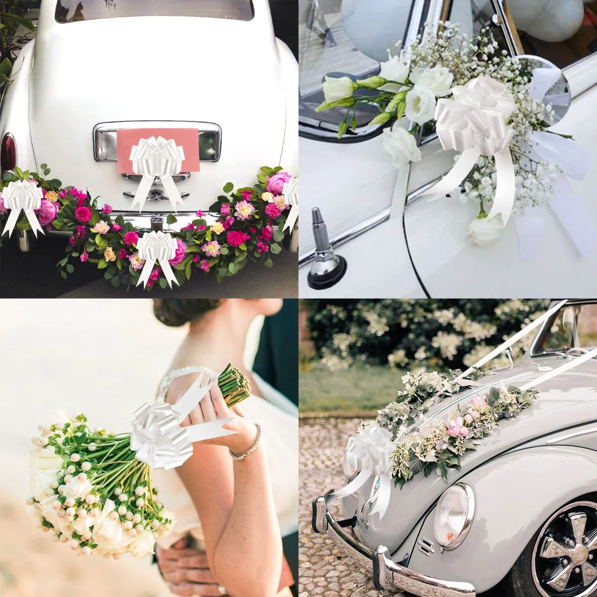 60 Coccarde Bianche Matrimonio Auto Fiocchi Decorazioni Nozze Nastro Addobbi Macchine Casa Giardino (60 Bianche)