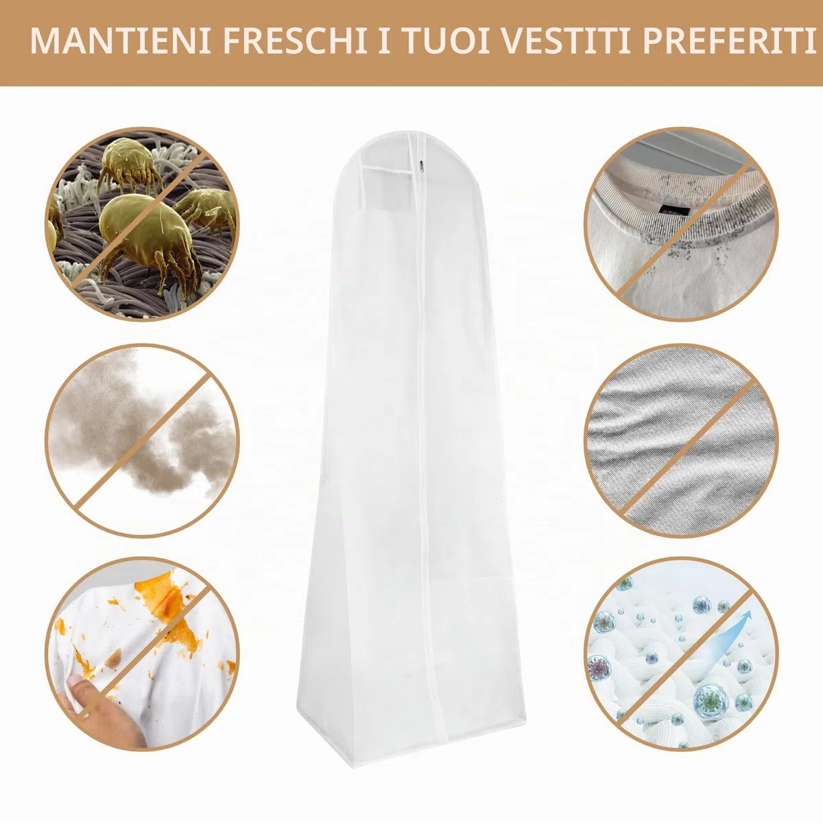2 Pezzi Custodia Porta Abito da Sposa Copriabiti Antipolvere 180 cm per Indumenti per Abiti da Sposa,Con Cerniera, Adatta per Abiti da Sposa, Abiti, Cappotti, Cappotti Lunghi, ecc
