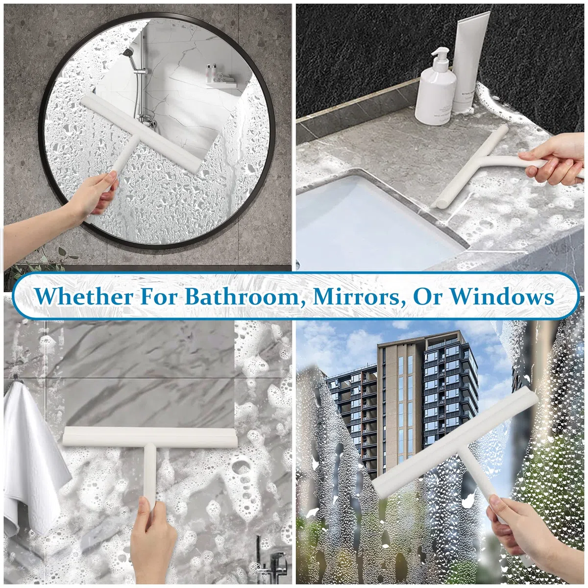 MOSUO Tergivetro per Doccia, Tira Acqua da Doccia Silicone con Gancio, Tergivetro Doccia Anima Acciaio Inox per Finestre, Specchi, Bagno Pulire Superfici Lisce - Bianco