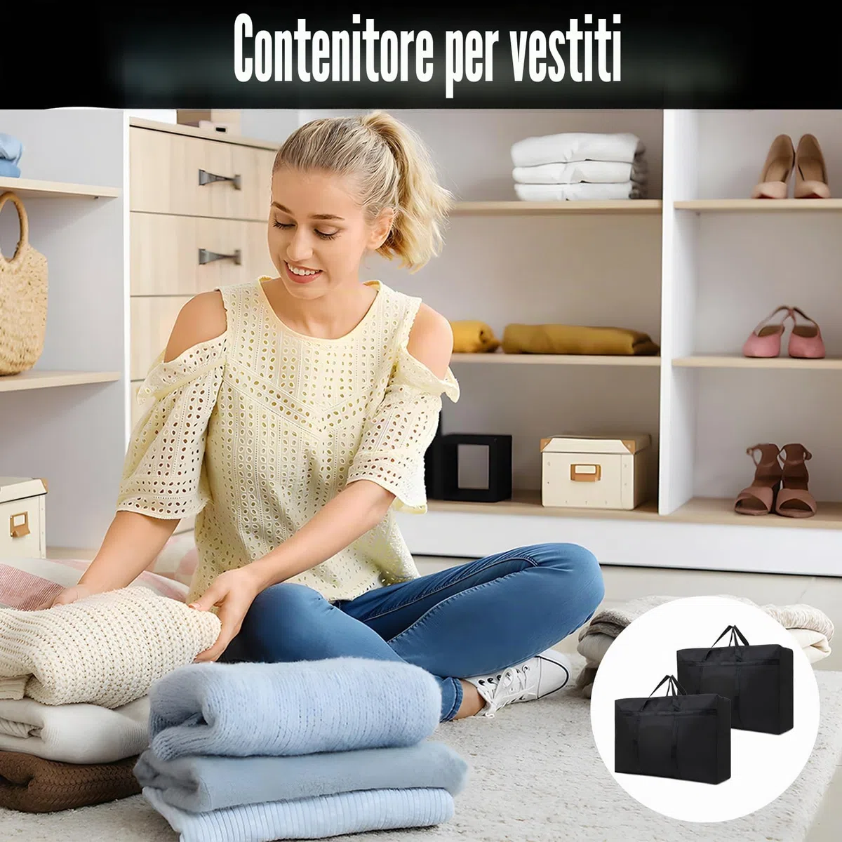 2 sacchetti grandi da 100 l con cerniera, sacchetti per traslochi, riporre vestiti, impermeabili, 80 x 48 x 25 cm