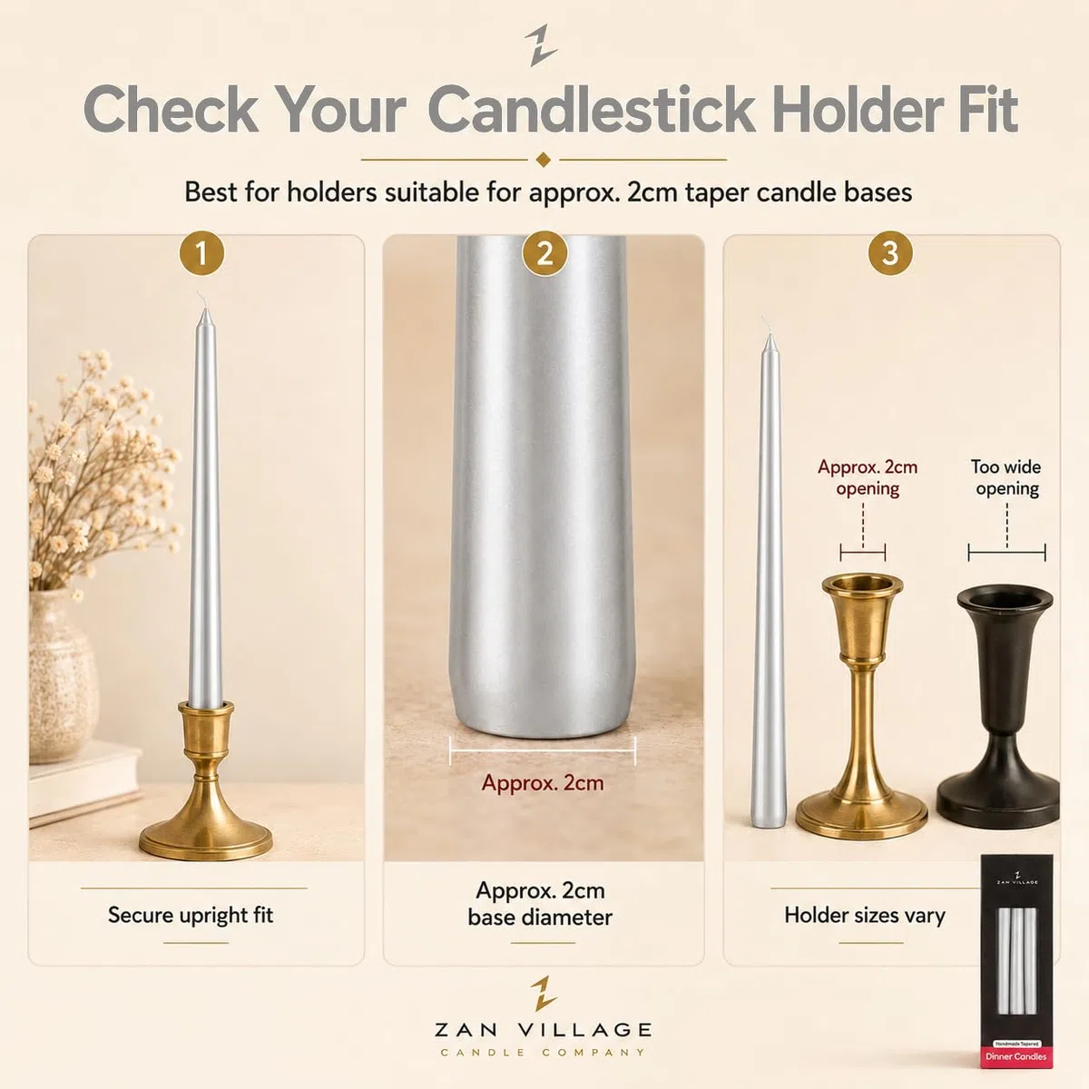 Zan Village Candle Company,Candele coniche per cena, confezione da 10, durata di 7 ore, durata di combustione, stile classico lungo veneziano, senza profumo, prodotte nel Regno Unito, colore: Argento