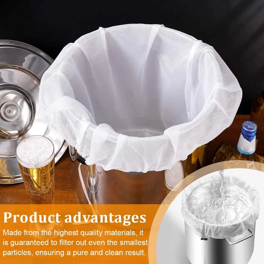 Sacchetti in Tessuto filtranti 66cm*56cm, Sacchetti Filtranti per Alimenti con Coulisse,Sacchetti per Birra Filtranti per Vino, caffè e Yogurt