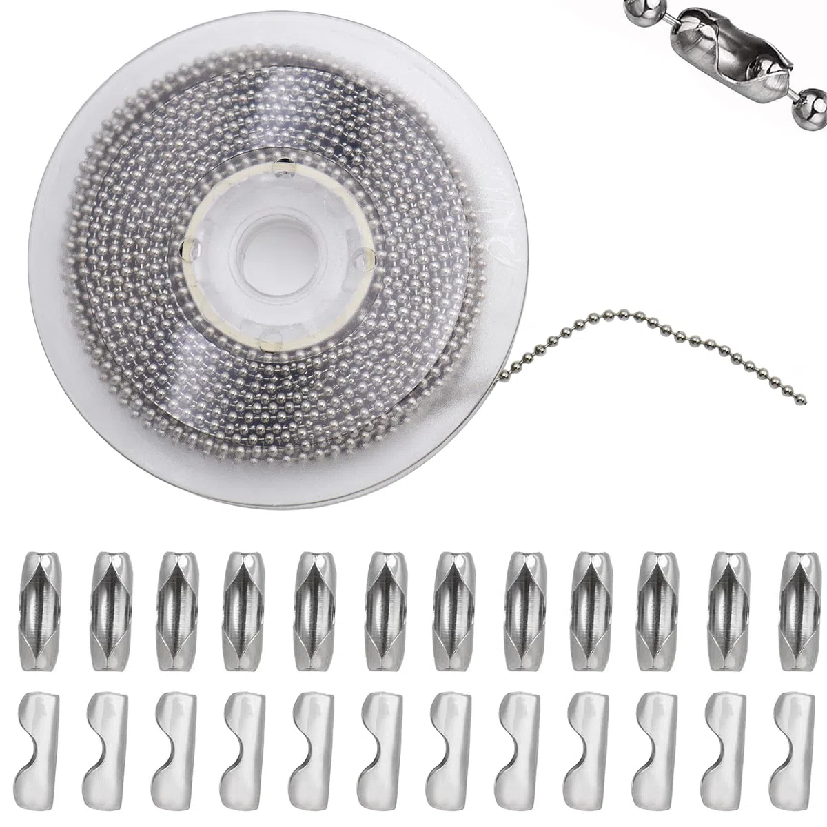 10m Catena a Palline in Acciaio Inossidabile 2,4 mm con 50 Connettori Corrispondenti Catena a Sfera per Creare Portachiavi Collane e Braccialetti Personalizzati e Decorazioni Natalizie