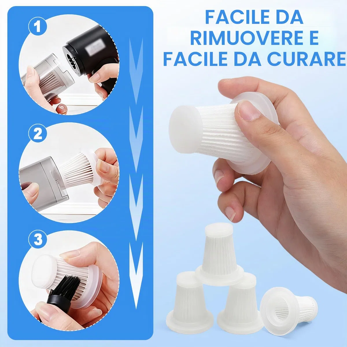 VOSSOT 6 Pezzi di Filtri di Ricambio per Filtri Hepa, Lavabili E Riutilizzabili per Mini Aspirapolvere Portatili Compatibili con Aspirapolvere Portatili, con Filtro, Portatili per Auto