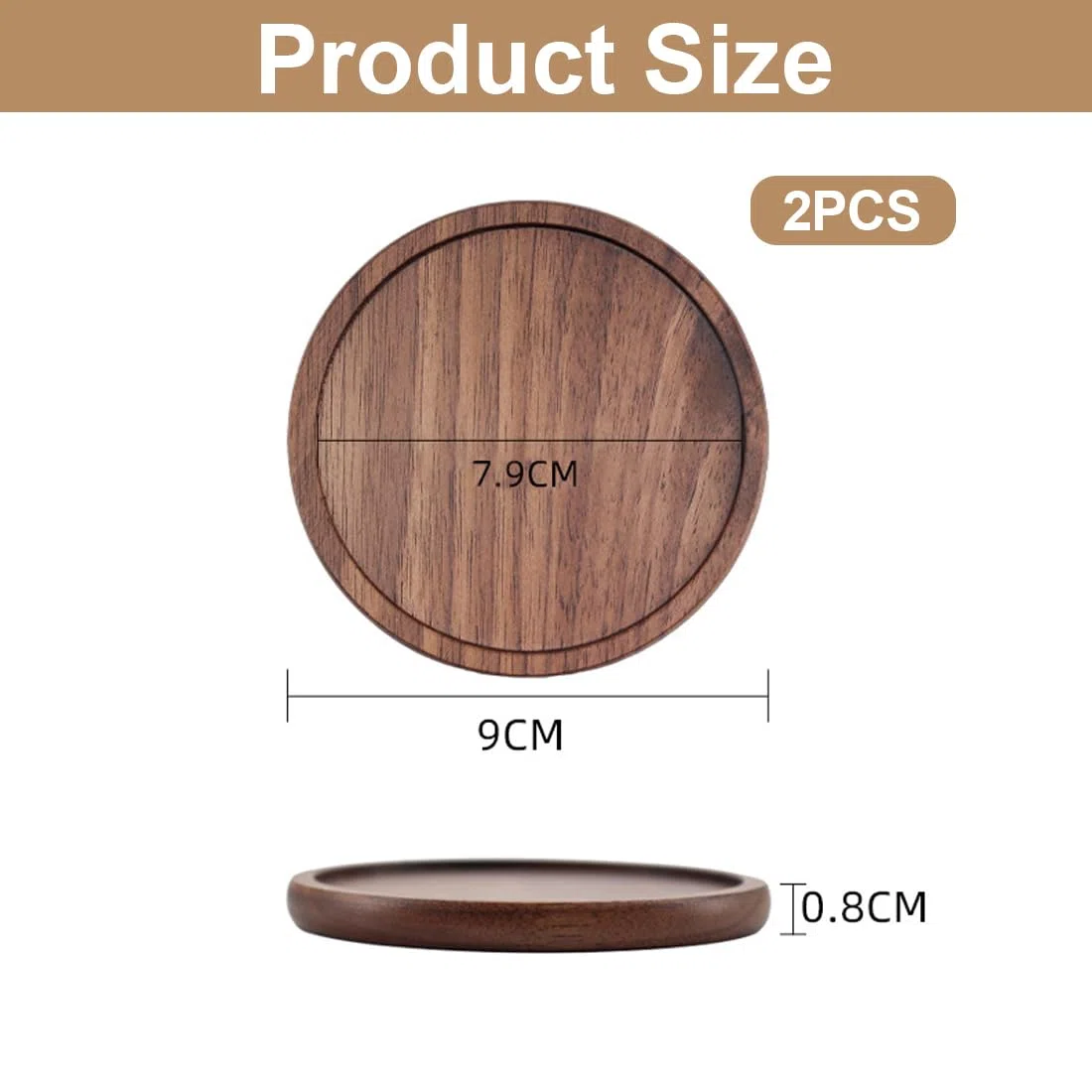 Set da 2 Sottopiatti per Candele in Legno di Acacia - Rotondi Porta Candele per Candele a Colonna, Candele Battesimali, Portacandele (fino a 7 cm di Diametro) (6cm, 7cm)