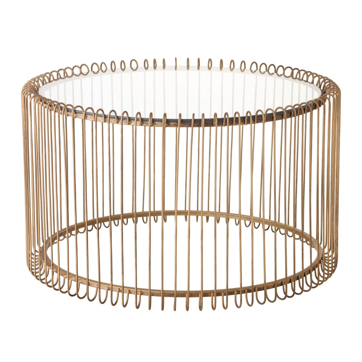 Baroni Home Tavolino Cilindrico Basso da Caffè con Ripiano in Vetro e Struttura in Metallo Oro, Tavolino da Salotto e Camera da Letto, Piccolo Tavolo Elegante, 35,5x60 cm