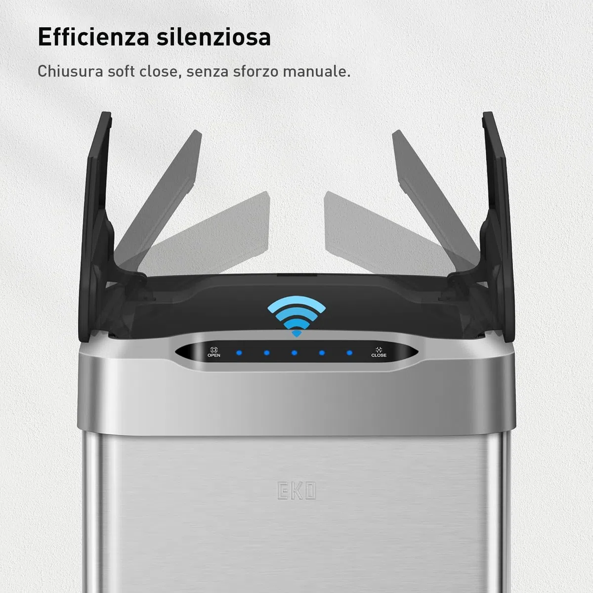 EKO Pattumiera Cucina Automatica 50L Phantom-T | Sensore Touchless Verticale | Acciaio Inox Spazzatura Antimpronta | Chiusura Silenziosa Bagno
