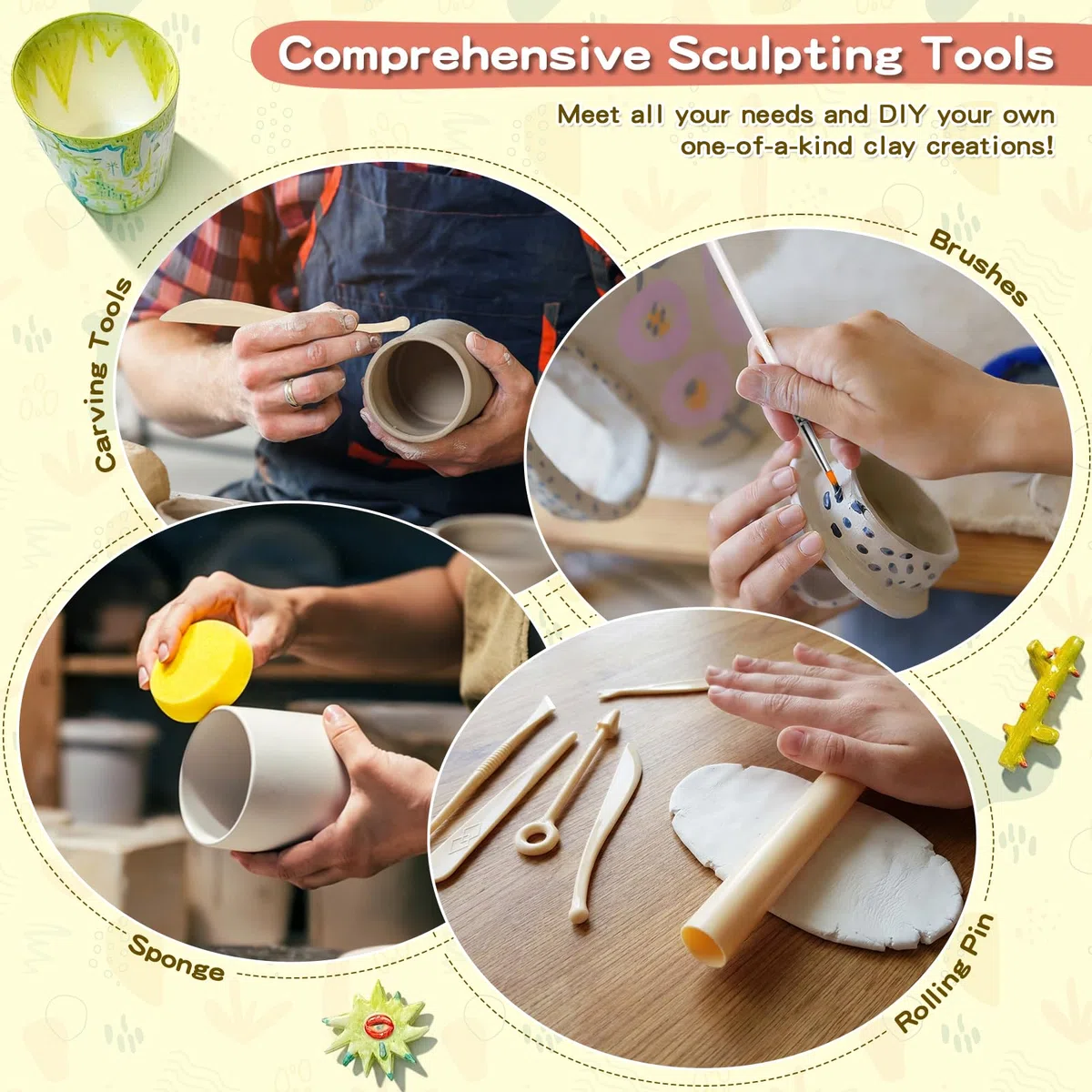 Kit di Argilla Senza Cottura per Principianti, 36pcs Kit Ceramica Fai da Te, Include 2kg Argilla ad Asciugatura aerica, Strumenti di modellazione, Perfetto per progetti creativi e Fai da Te