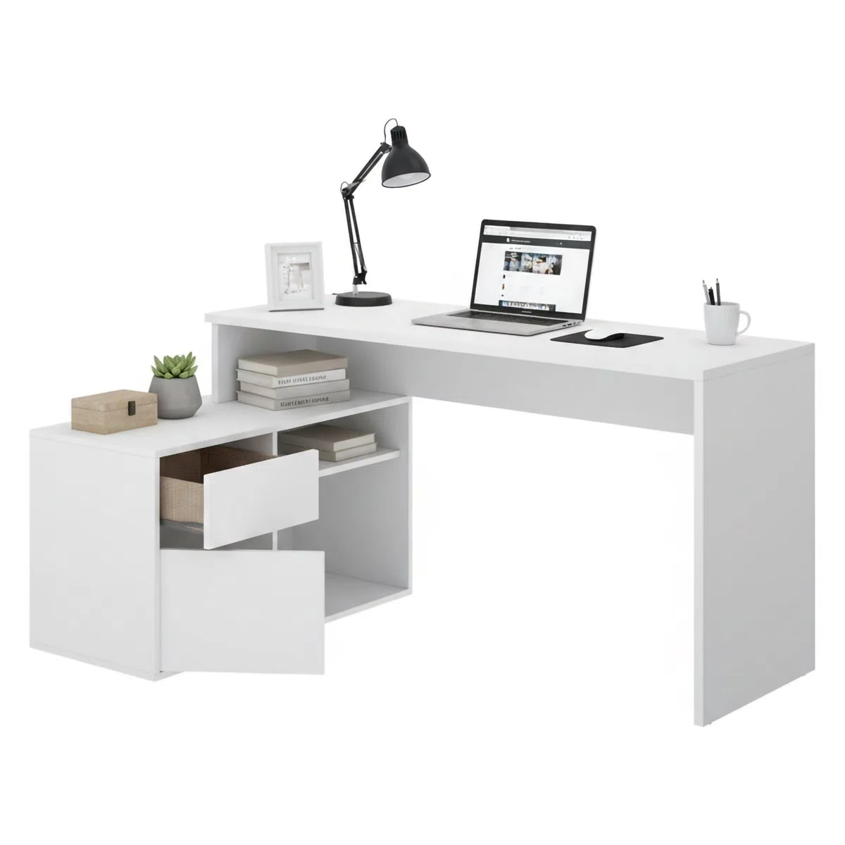 Dmora - Scrivania Gardena, Scrittoio multiposizione da ufficio o cameretta, Tavolo da studio angolare multiuso, 139x92h75 cm, Bianco