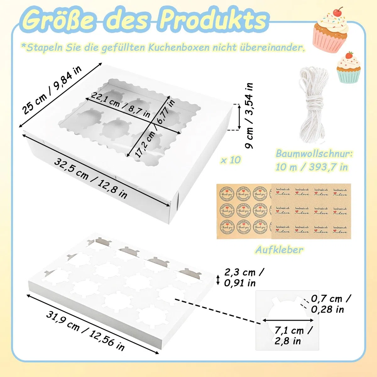 Scatola per il Trasporto di Cupcake, 10 pezzi Scatola per Cupcake 12 Fori, Scatole per Cupcake con Finestra e Inserti, Riutilizzabile Scatole Bianche con Finestra Trasparente Ondulata