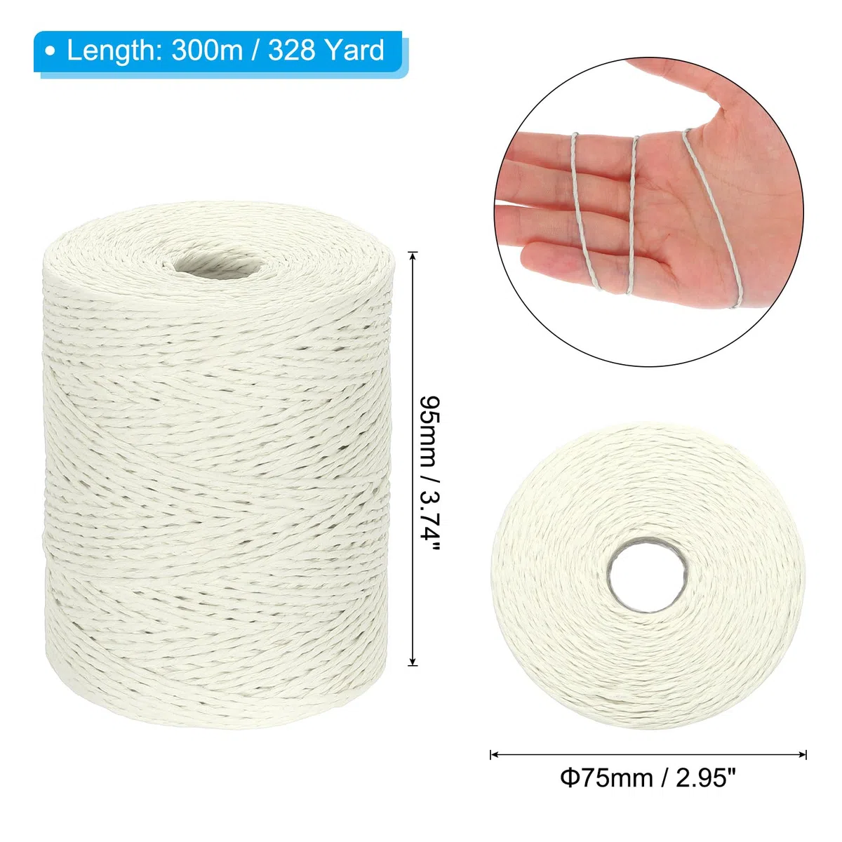 PATIKIL Filo Rafia Cotone Naturale 328 Iarde, Nastro Carta Rafia All'Uncinetto per Cappello da Sole Fai da Te Borsa da Spiaggia Uncinetto Avvolgimento Filati Maglia, Bianco Latte