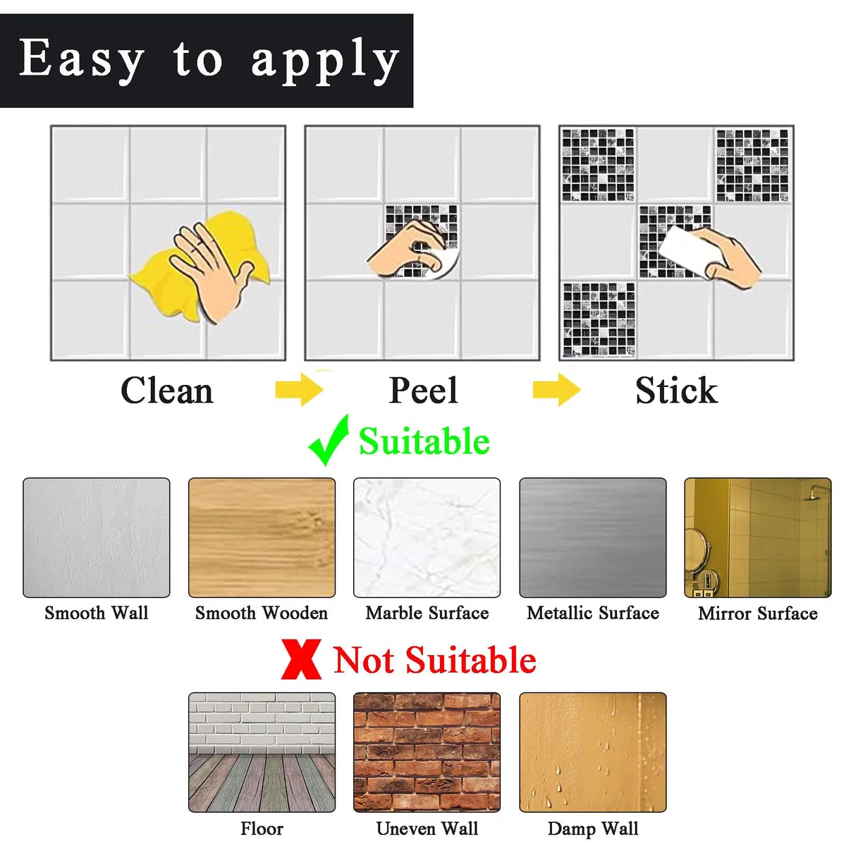 Adesivi per Piastrelle 20x20cm,ESYFOR 24PCS Adesivi da Parete Impermeabili Autoadesivi 3D Mosaico PVC Sticker Piastrelle Adesive per Bagno Cucina Parete Fai da Te