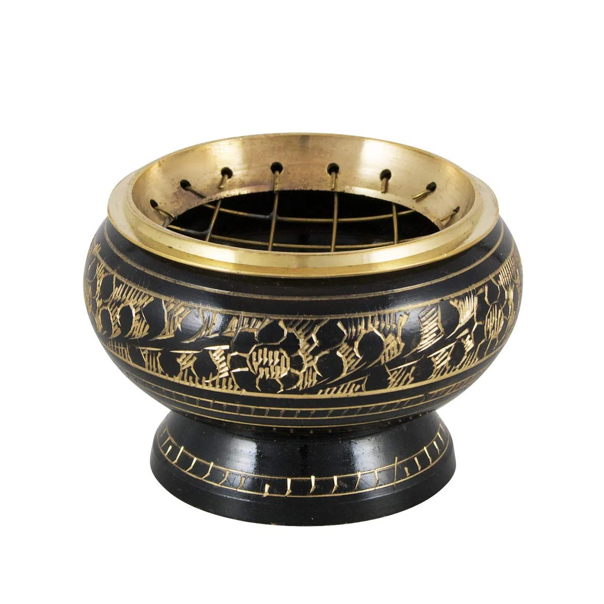 NKlaus Incensore a fantasia nero - oro ottone con griglia 6cm Incensore bruciatore Moda incenso Carbone su sabbia 4013