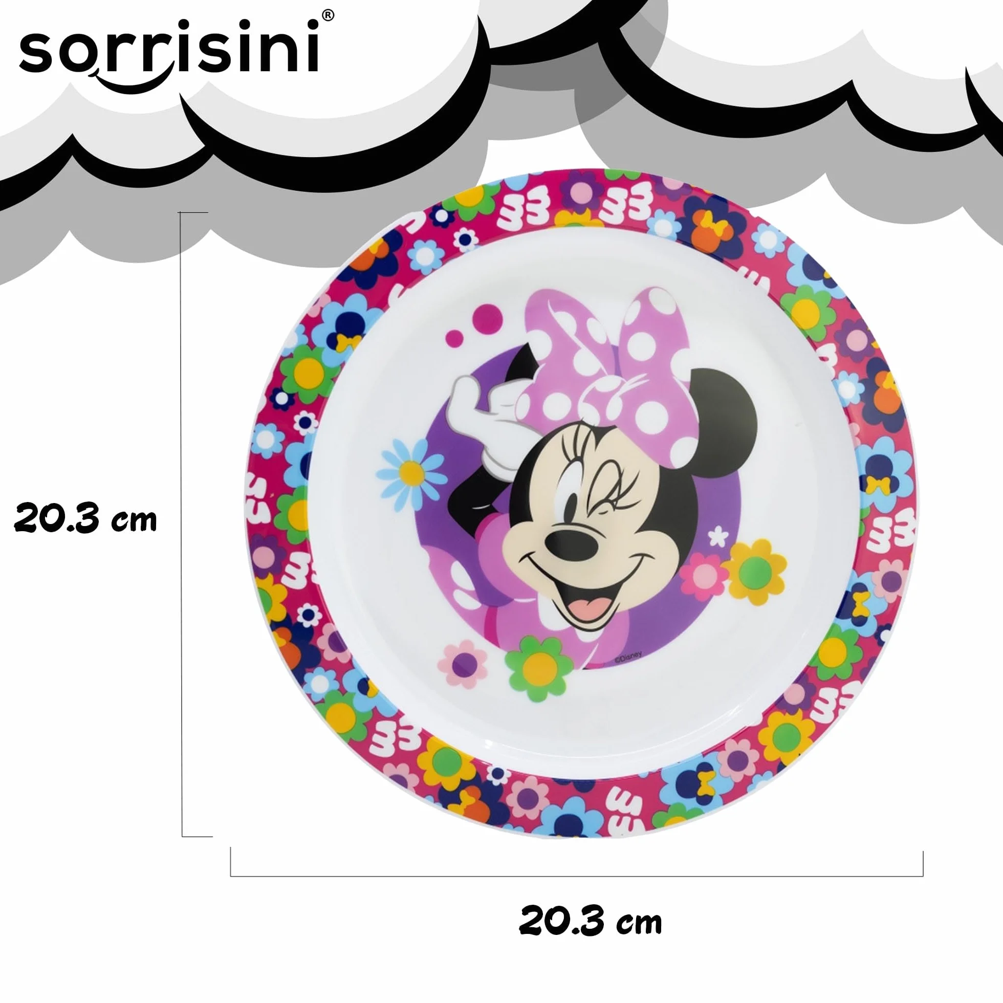 Stoviglie riutilizzabile Per Bambini, Set Piatti Asilo, Scoula, Set pappa con piatto, ciotola, bicchiere 260ml, piatti in plastica dura, Minnie
