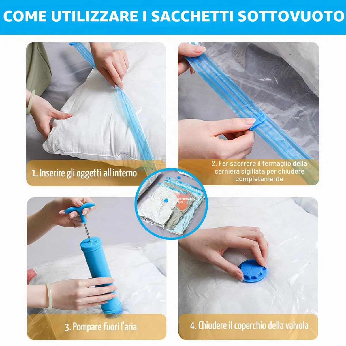 Sacchetti Sottovuoto Vestiti Piccoli 10 Pezzi 60x40cm, Sacchetti Sottovuoto per Vestiti e Coperte, Riutilizzabili e Ermetici, Salvaspazio per Viaggio, Armadio, Casa e Cambio di Stagione