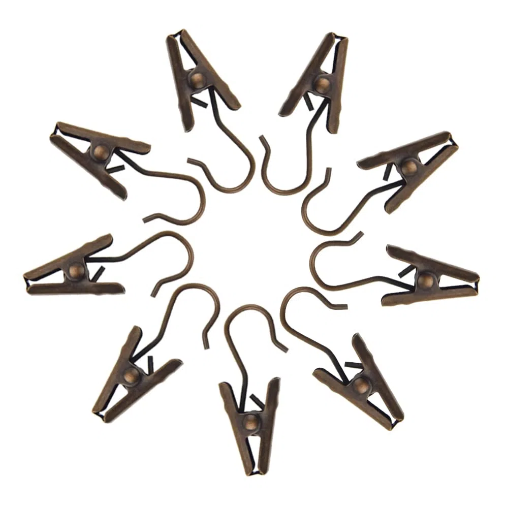 WMYCONGCONG 100 clip per tende con ganci, piccoli ganci resistenti, per luci per feste, per tende, foto, decorazione per la casa, doccia, drappeggi, artigianato, esposizione (rame antico)