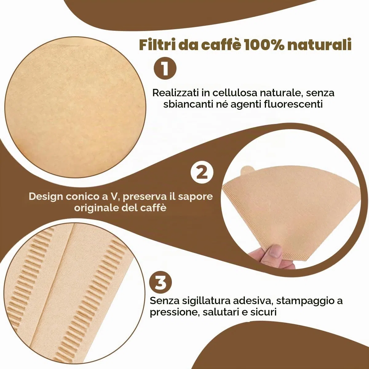 200 Pezzi 2-4 Tazze Filtro Caffe Americano 02 | U Forma, Naturale, Non Sbiancata per Filtri Manuali, Macchine da Caffè, Caffettiere