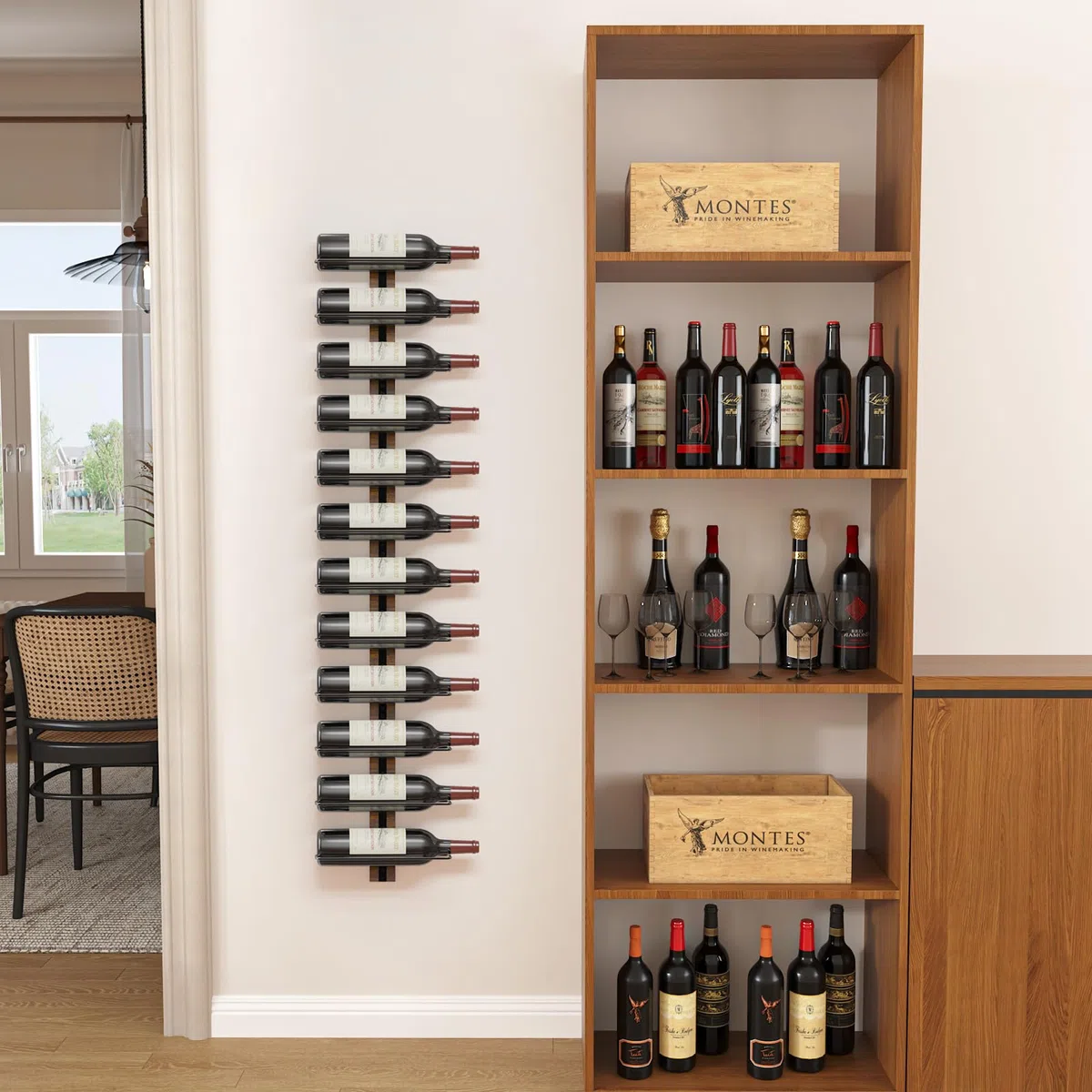 B4Life, Portabottiglie da parete in legno, ideale per 12 bottiglie di vino, per cucina, sala da pranzo, bar