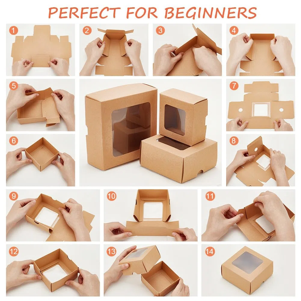 BENECREAT 12 scatola di Carta Kraft Marrone con Finestra Trasparente, Confezione Regalo Quadrata In Carta Kraft Da 10x10x5 cm, Adatto per Regali di Nozze, Imballaggio Gioielli