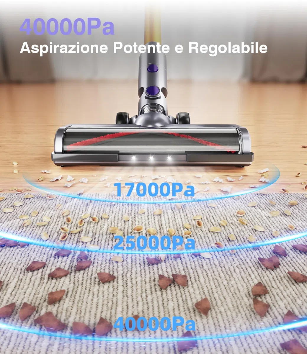 Aspirapolvere Senza Fili 40Kpa&450W, 50Mins Scopa Elettrica Senza Aspirapolvere Senza Fili Potente (viola dorato)