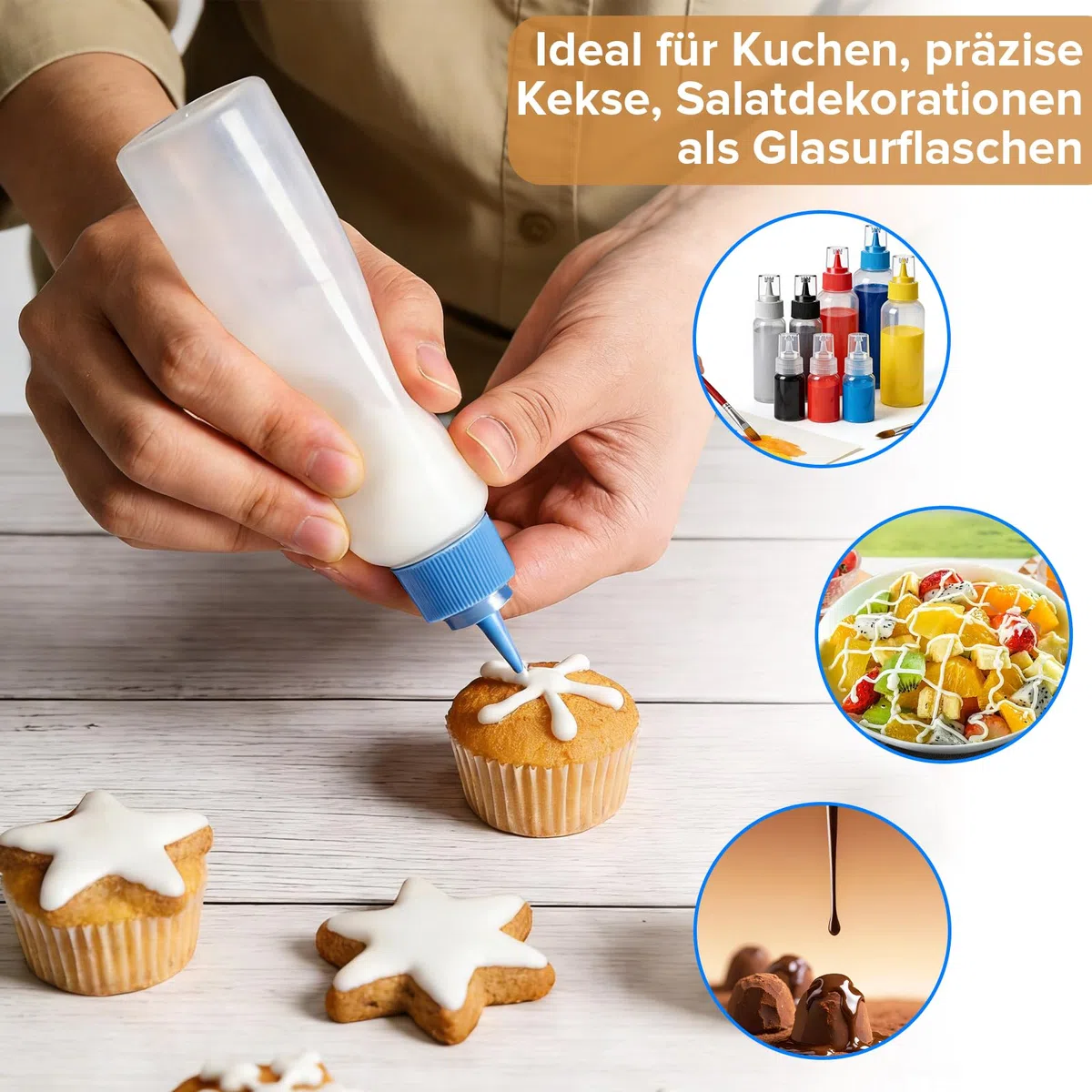 8 bottiglie da spremere con beccucci, 30/60/120/180 ml, bottiglia da spremere per glassa, piccole bottiglie da spremere per biscotti, glassa, torte, tintura, biscotti, decorazioni per