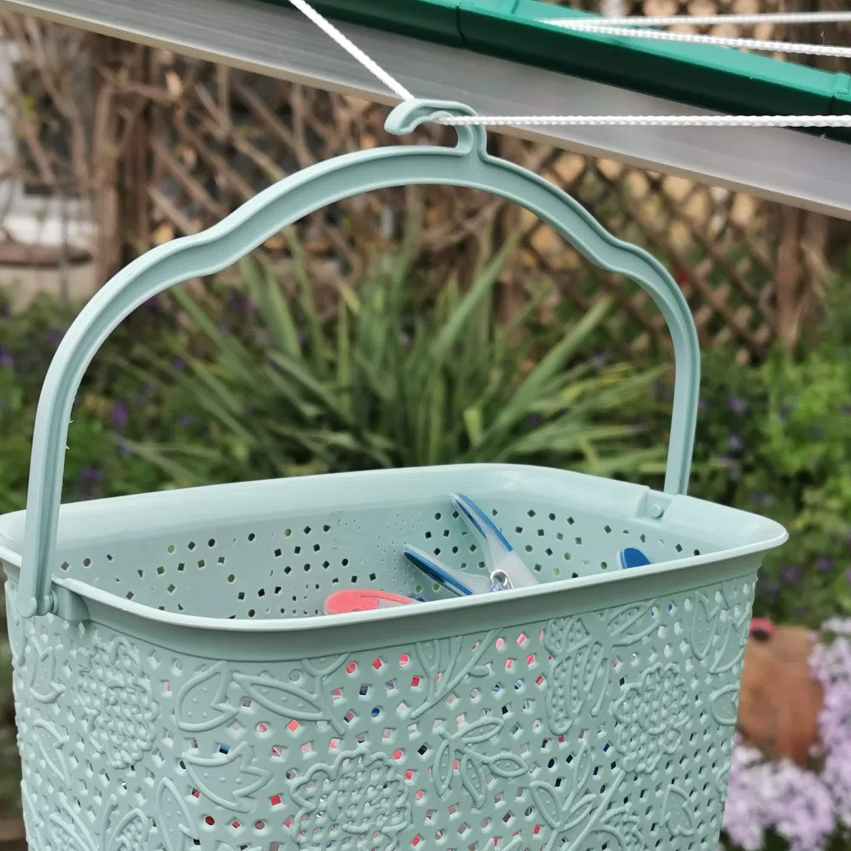 Kerafactum, cesto per conservare mollette da bucato, da appendere, colorato, colore: crema