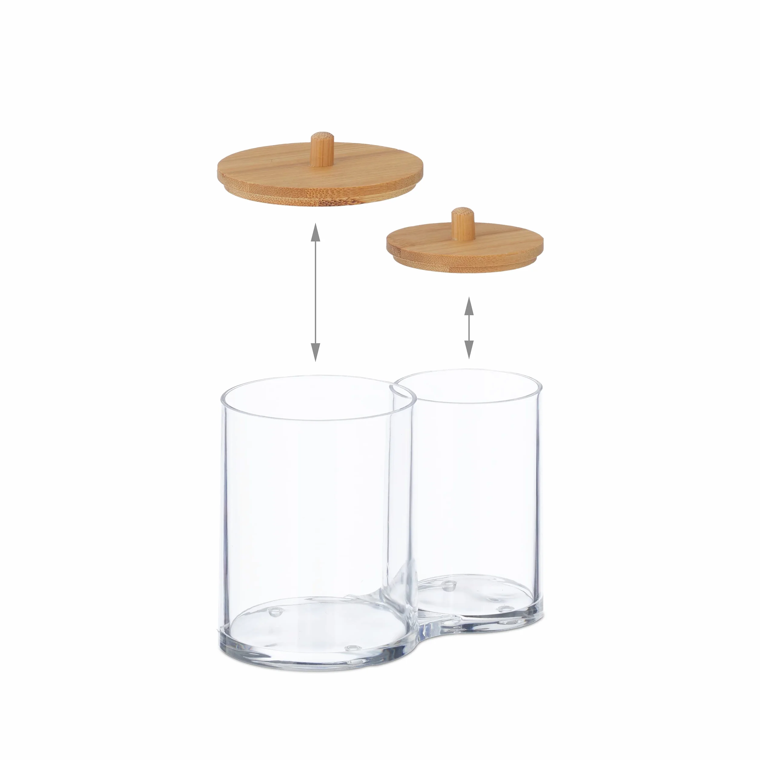 Relaxdays Porta Cotton Fioc, Bagno, Dispenser per Dischetti di Cotone, Plastica, Coperchi in bambù, Naturale Trasparente