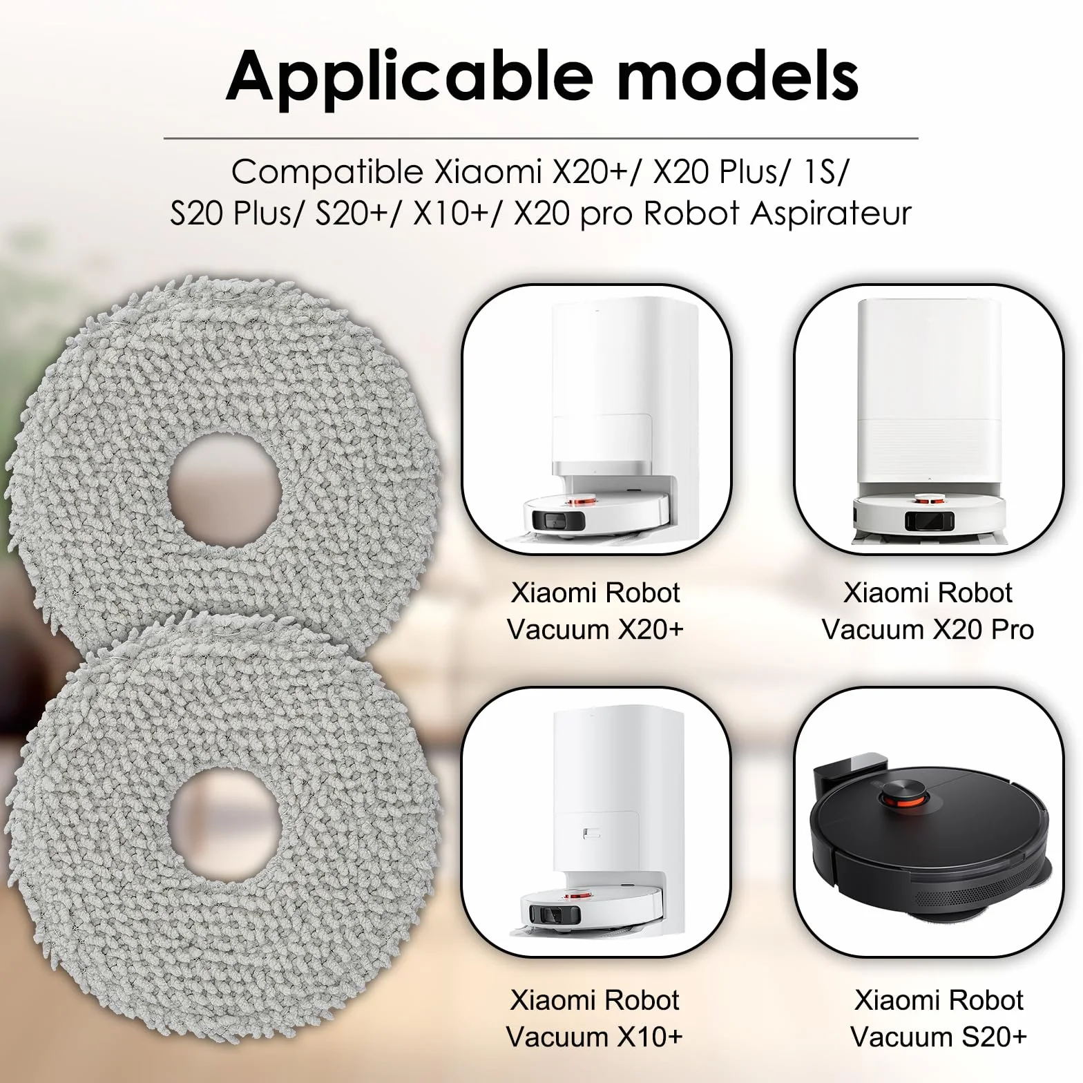 (4 pezzi) X20+ Ricambio panni per mocio per robot aspirapolvere Xiaomi X20+/ X20 Plus/ 1S/ S20 plus/ S20+/ X10+/ X20 pro, panni di ricambio lavabili, kit di accessori per panni