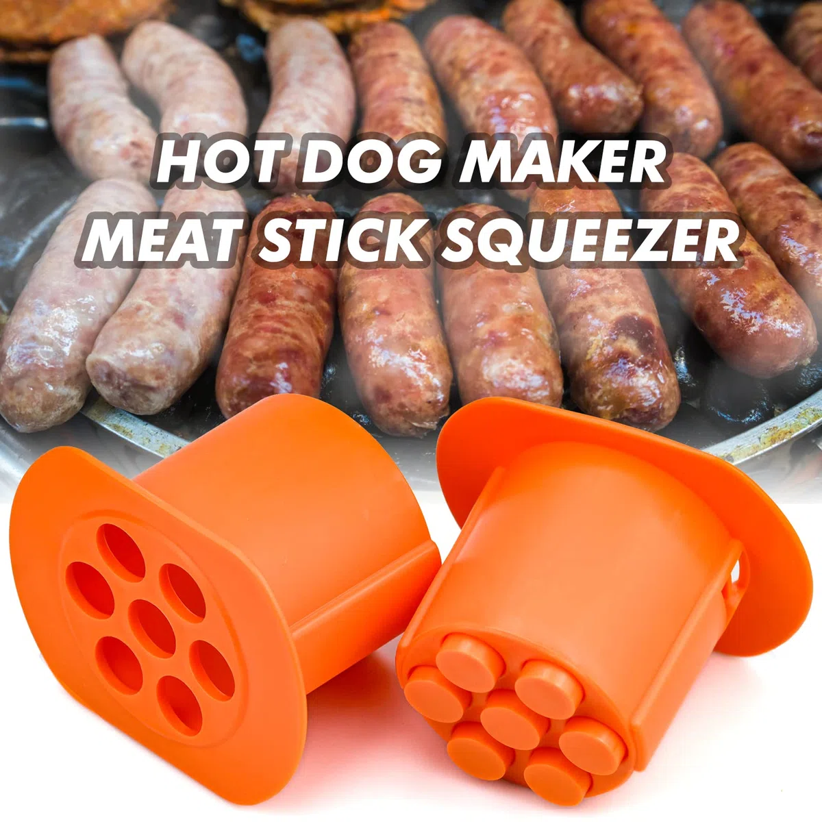Cevapcici Press Maker, Stampo per Salsicce e Hot Dog, Macchina per Pressare Strisce di Carne a 7 fori, Non Appiccicosa, Macchina Manuale per Fare Salsicce Fai da Te (Arancione)