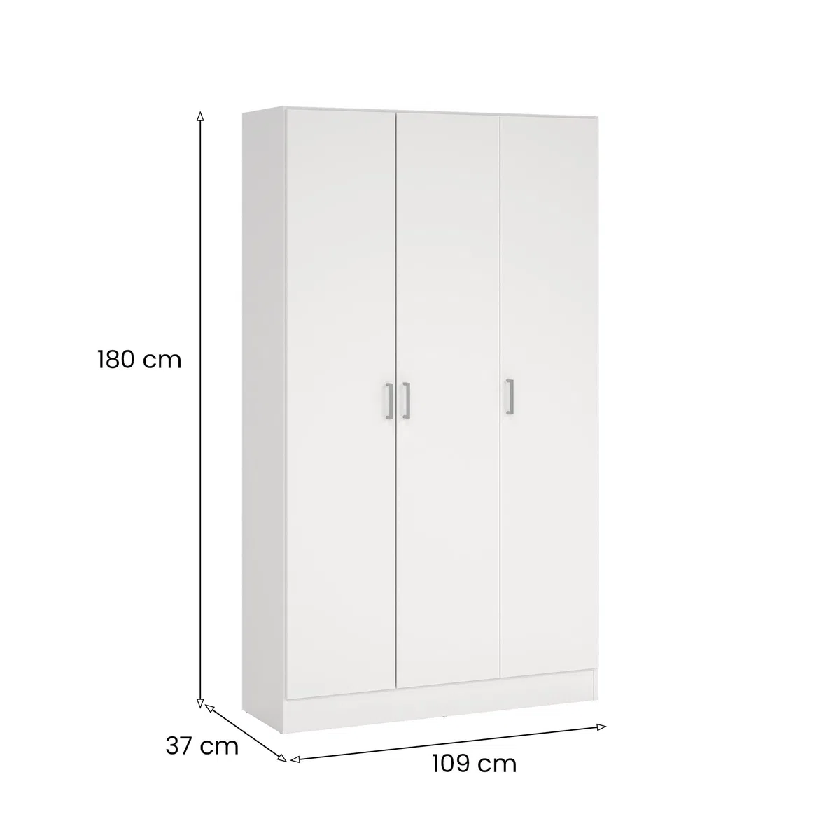 Dmora - Armadio multiuso grande Beaumont, Guardaroba ausiliario a 3 ante, Scarpiera con ripiani, Mobile porta scope, 109x37h180 cm, Bianco